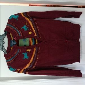 Modcloth Isles Cardigan Maroon Cat Kitten Sweater Size Small